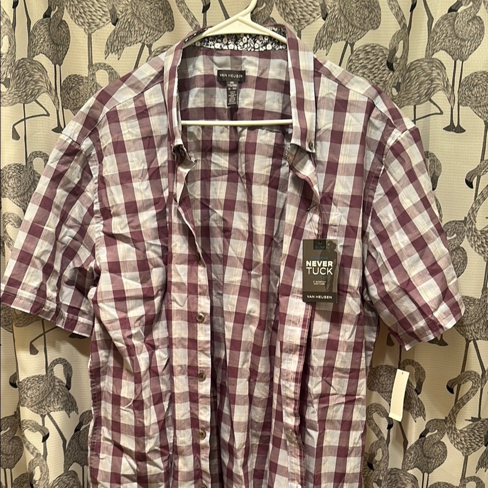 Van Heusen Purple and White Casual Button Down Shirt